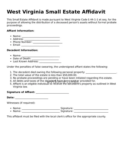 Valid West Virginia Small Estate Affidavit Document