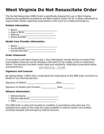 Valid West Virginia Do Not Resuscitate Order Document