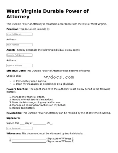 Valid West Virginia Durable Power of Attorney Document