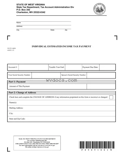 Official West Virginia Estimated Tax Template in PDF