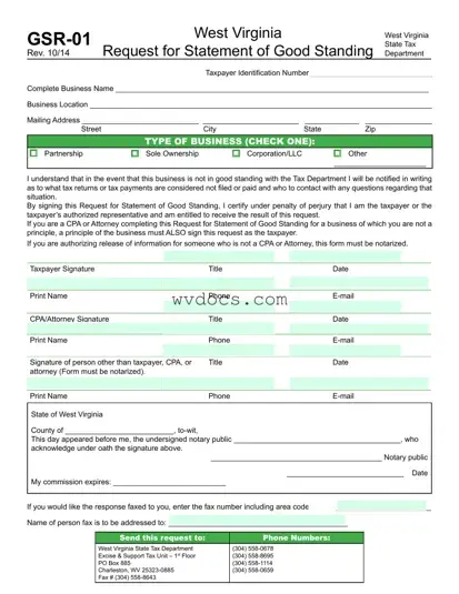 Official West Virginia Gsr 01 Template in PDF