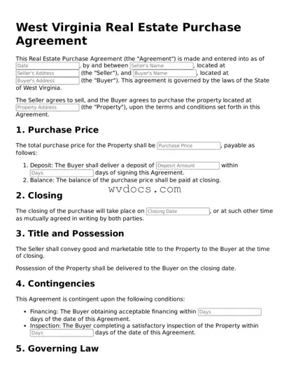 Valid West Virginia Real Estate Purchase Agreement Document