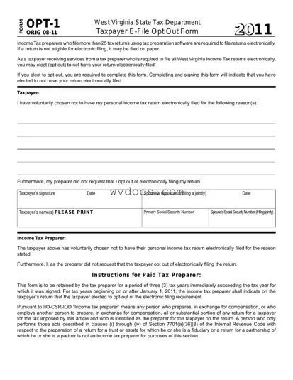 Official West Virginia Opt 1 Template in PDF