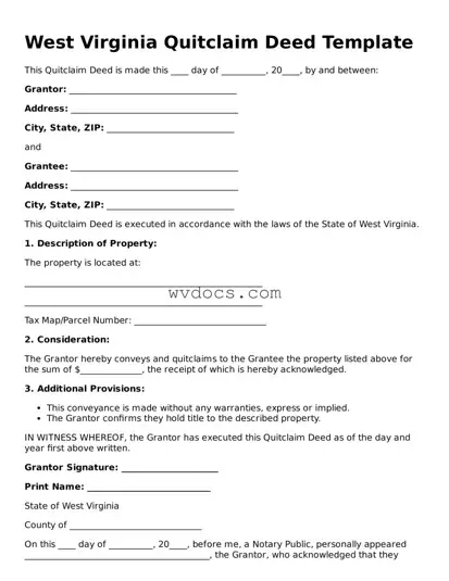 Valid West Virginia Quitclaim Deed Document
