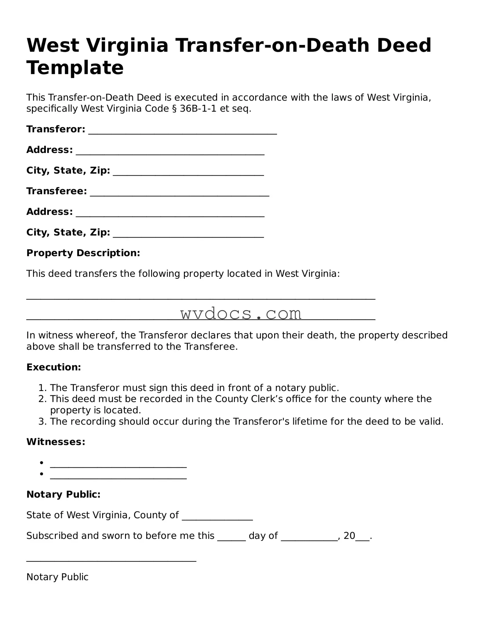 Valid West Virginia Transfer-on-Death Deed Document