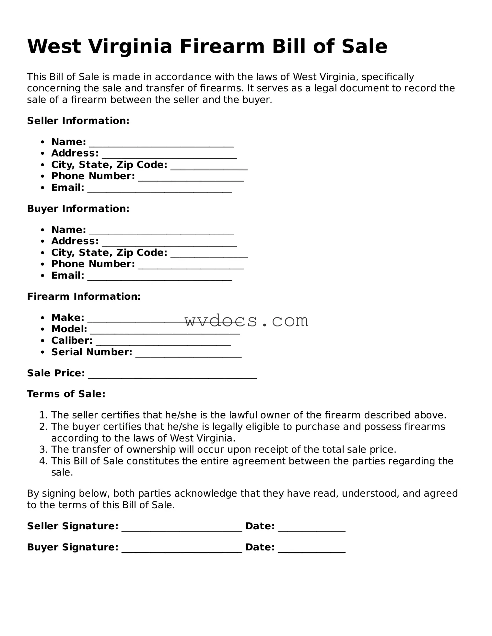 Valid West Virginia Firearm Bill of Sale Document