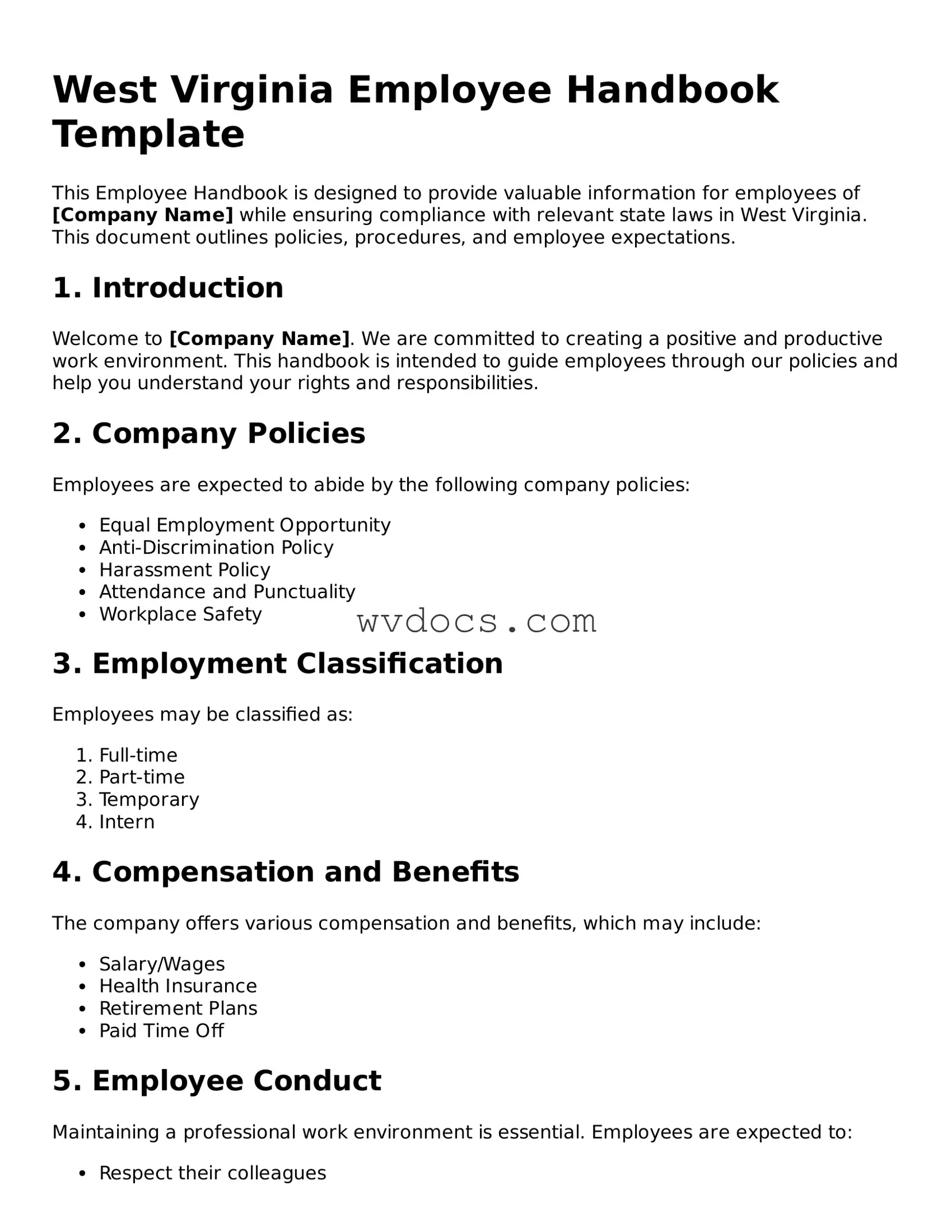 Valid West Virginia Employee Handbook Document