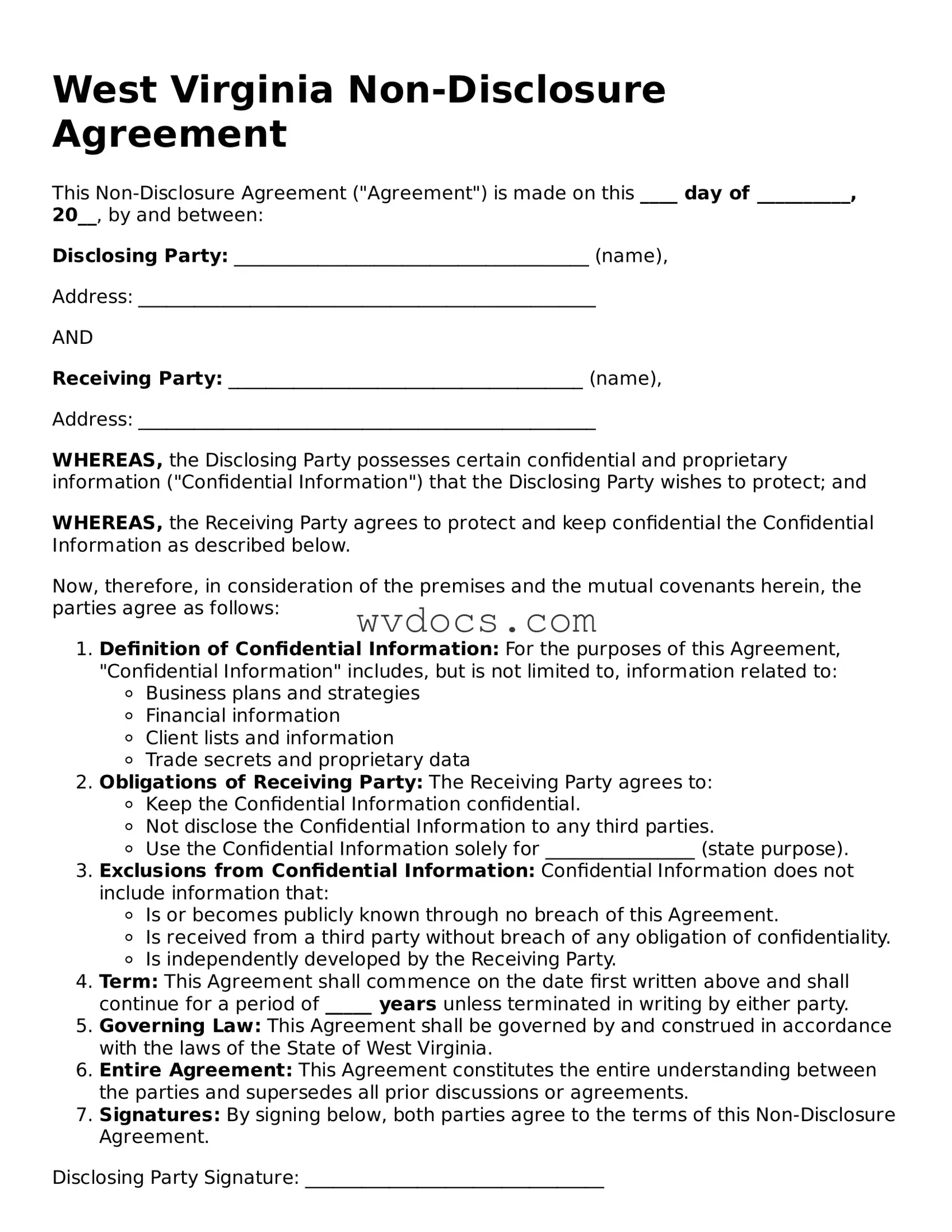 Valid West Virginia Non-disclosure Agreement Document