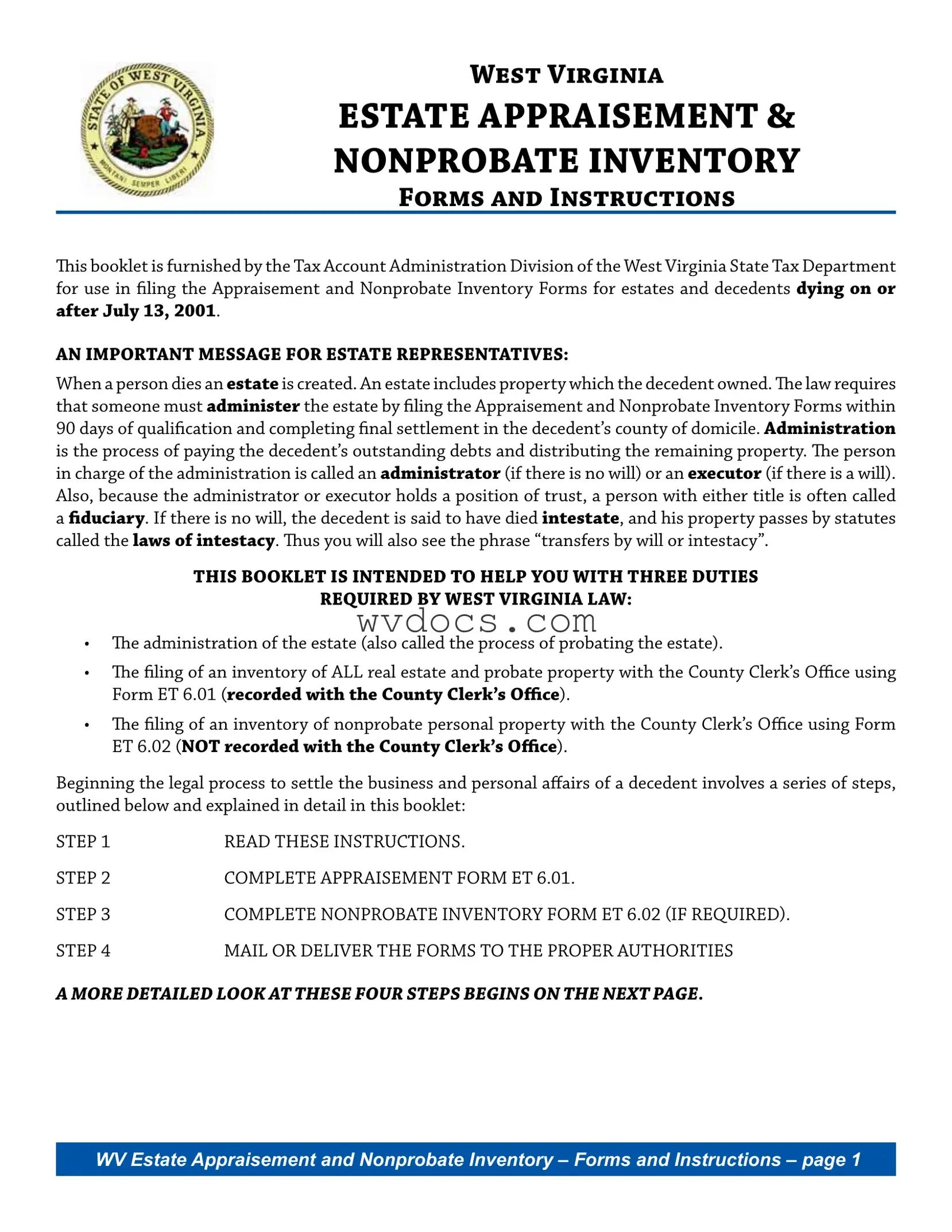 Official West Virginia Estate Template in PDF