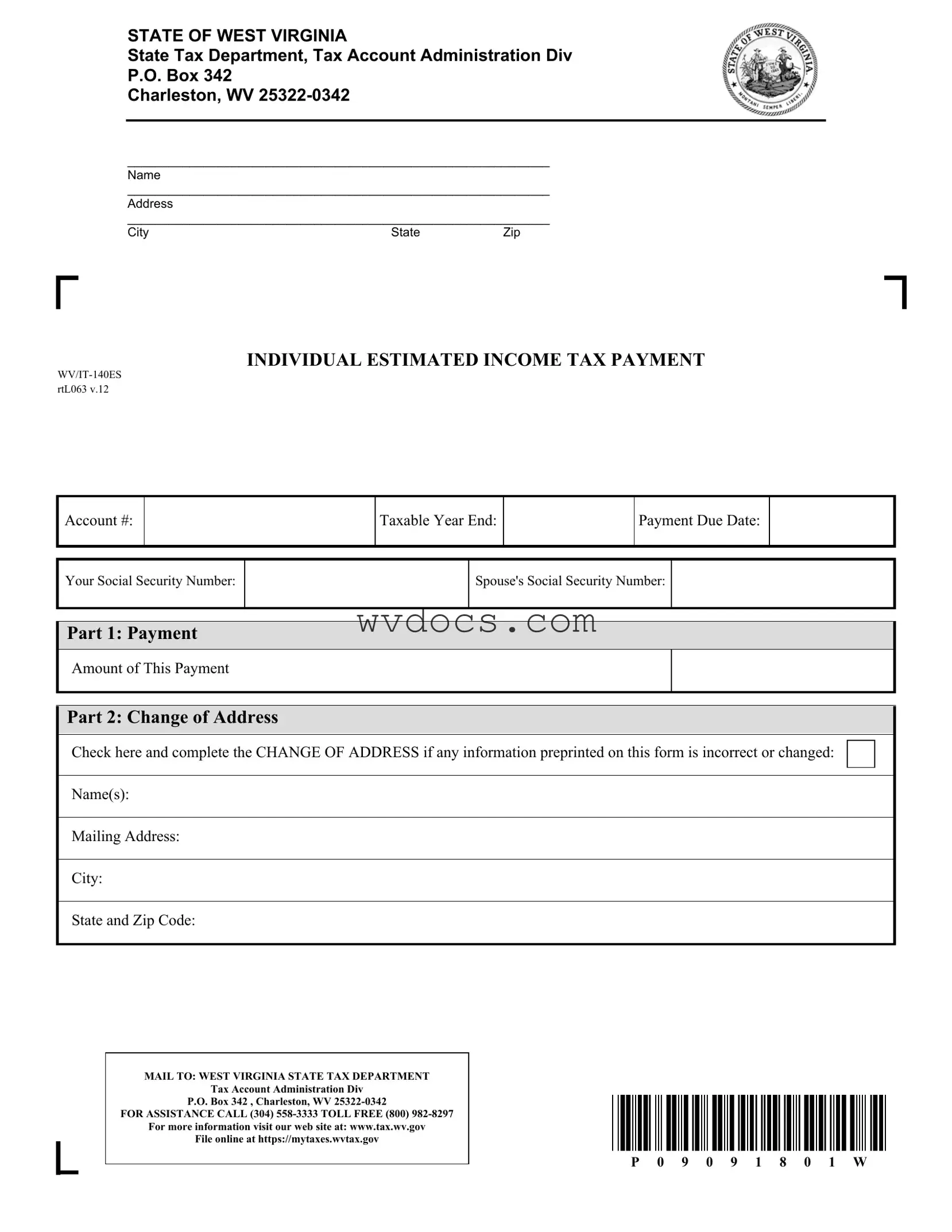 Official West Virginia Estimated Tax Template in PDF