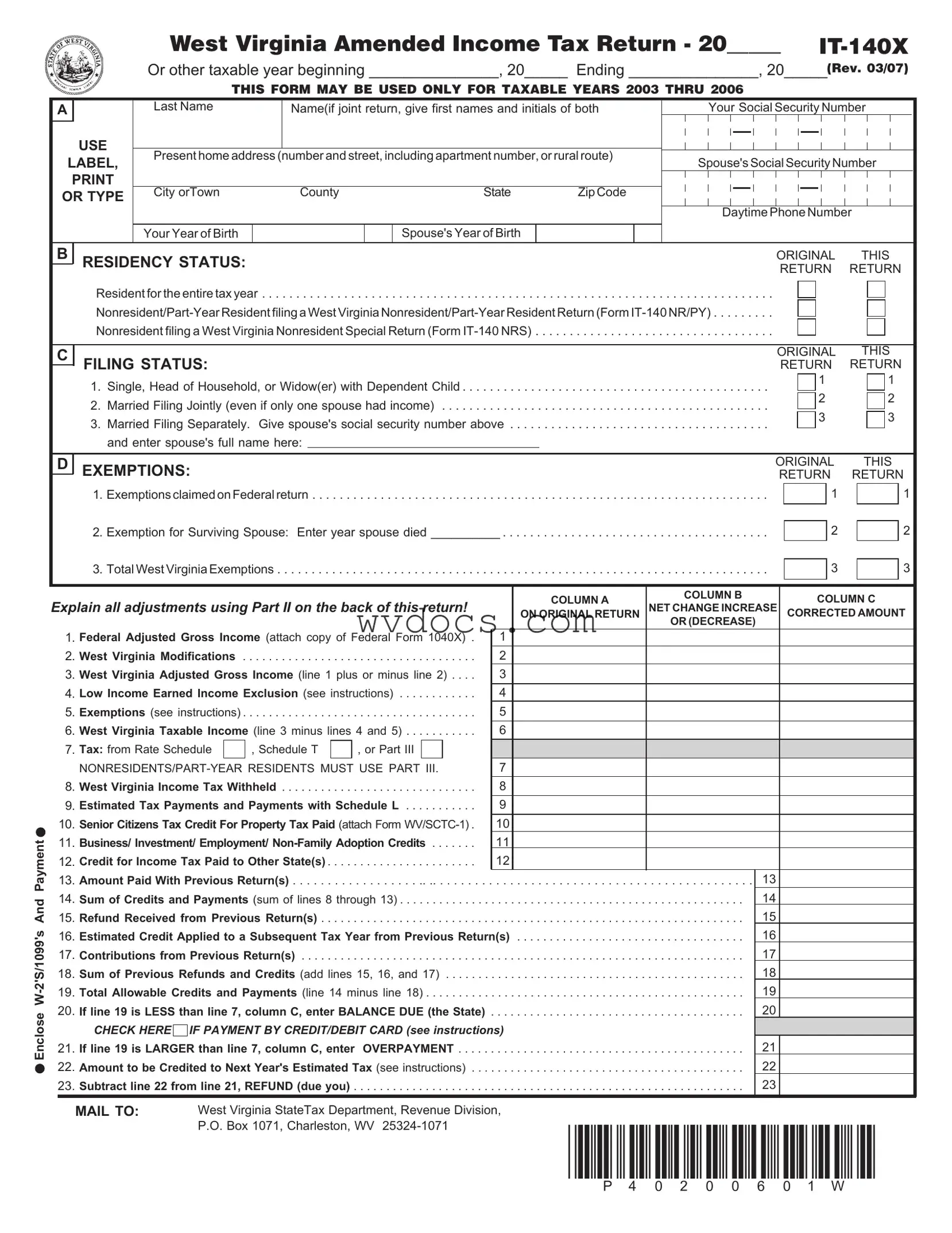 Official West Virginia It 140X Template in PDF