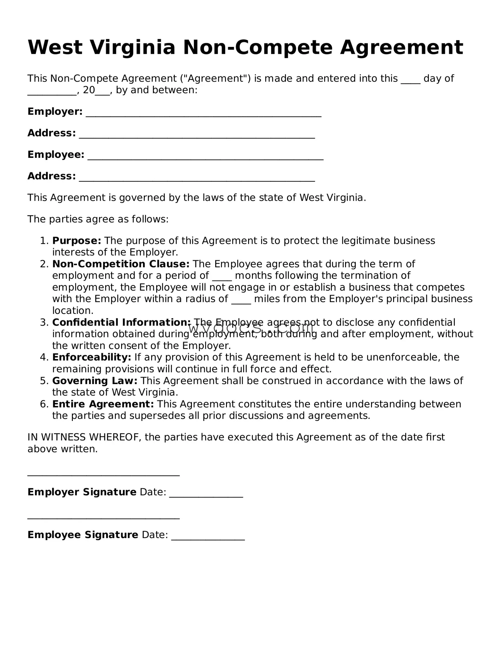 Valid West Virginia Non-compete Agreement Document