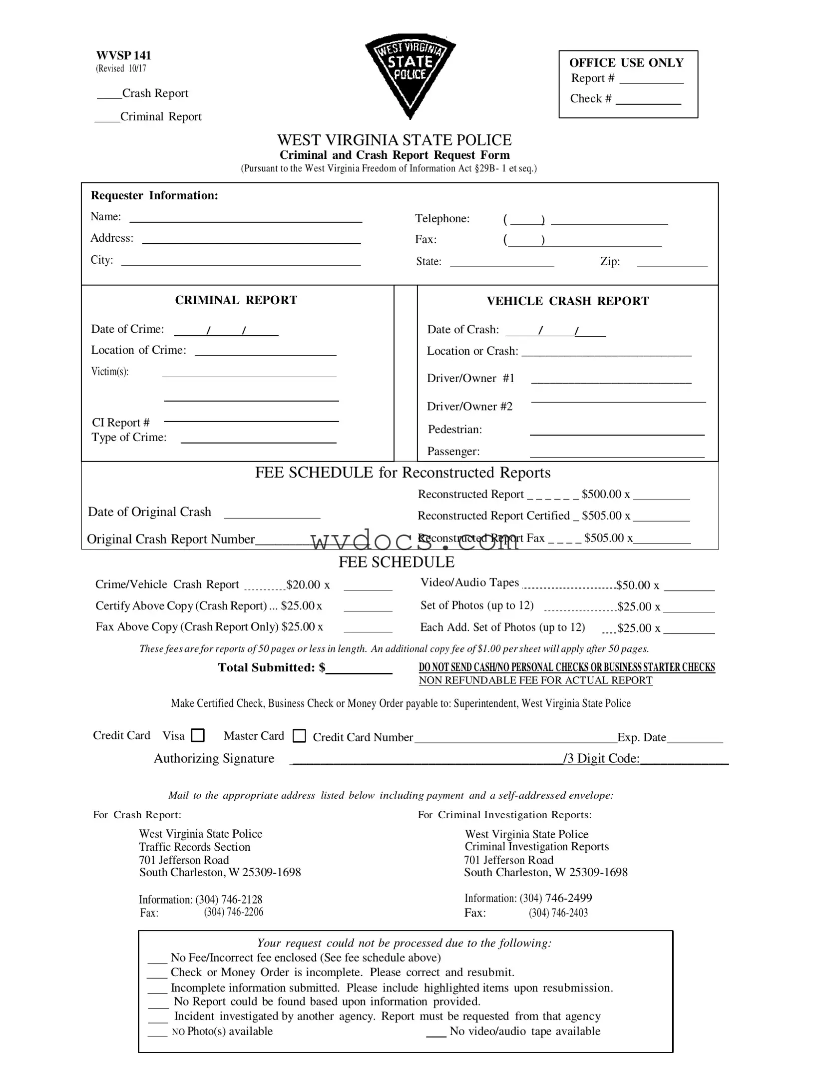Official West Virginia Police Report Template in PDF