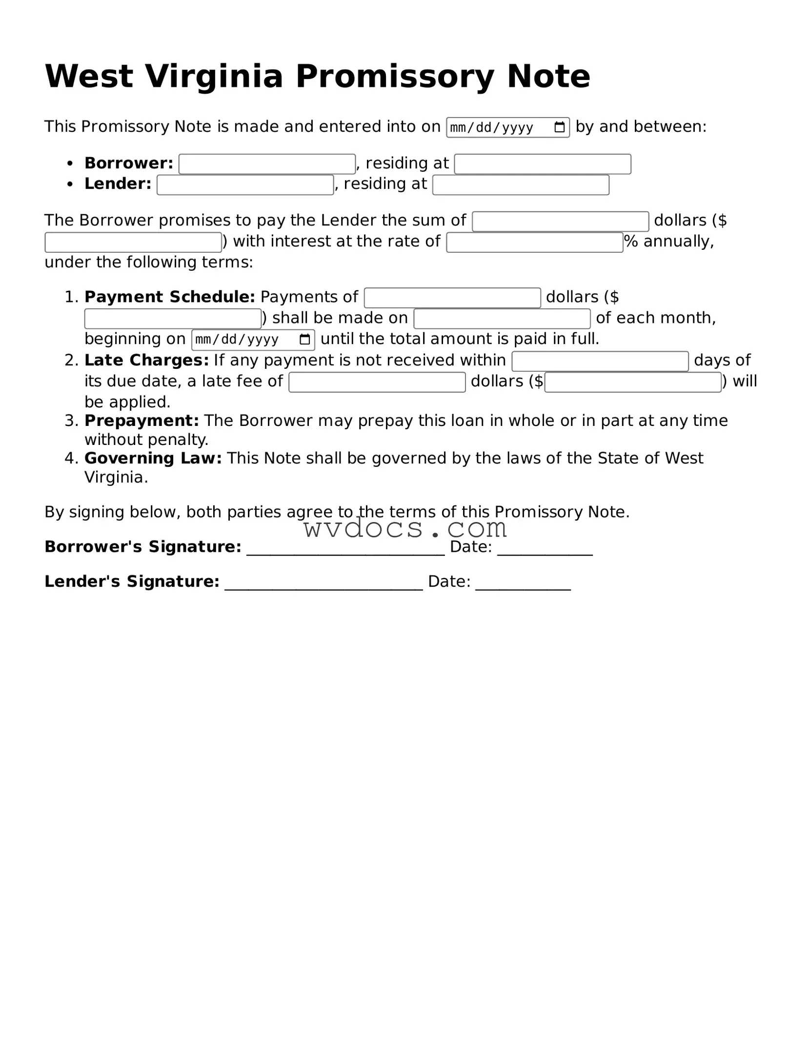 Valid West Virginia Promissory Note Document