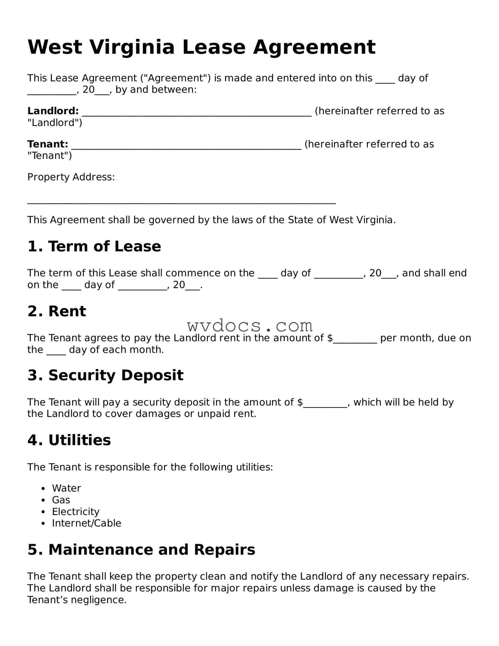 Valid West Virginia Lease Agreement Document